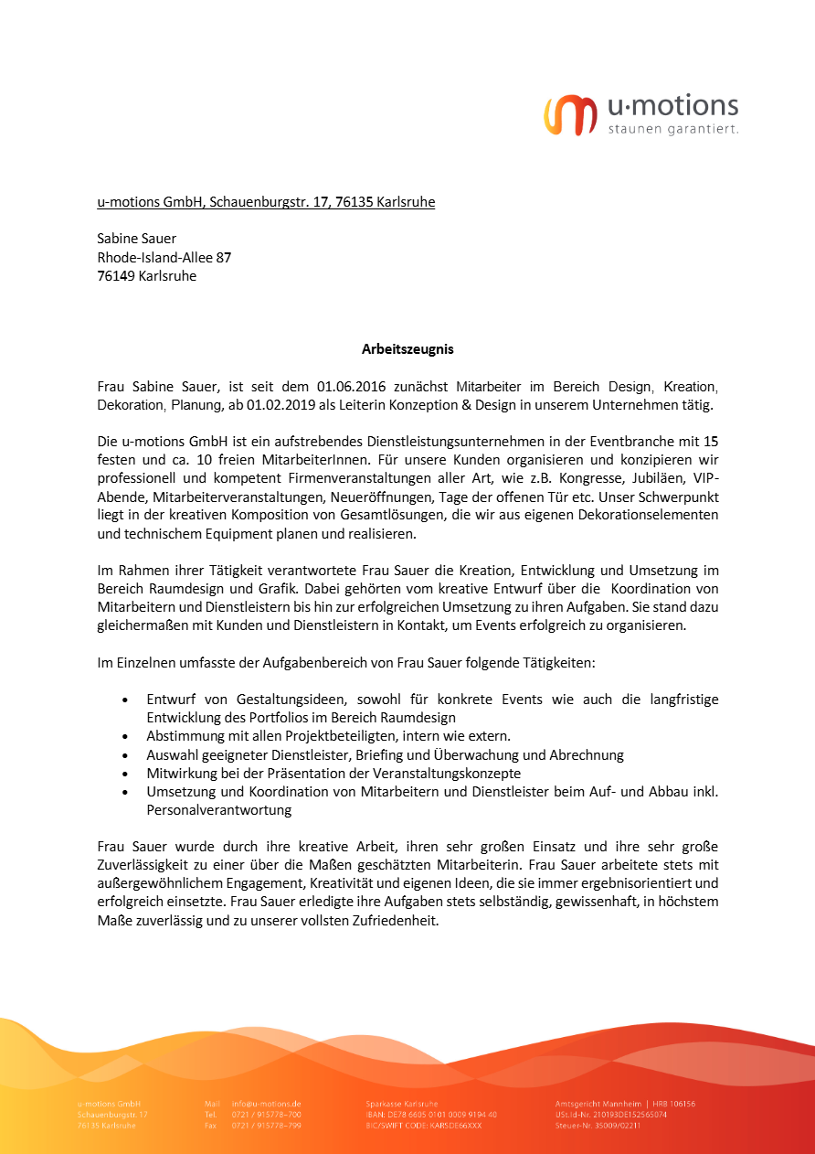 u-motions GmbH — Arbeitszeugnisse