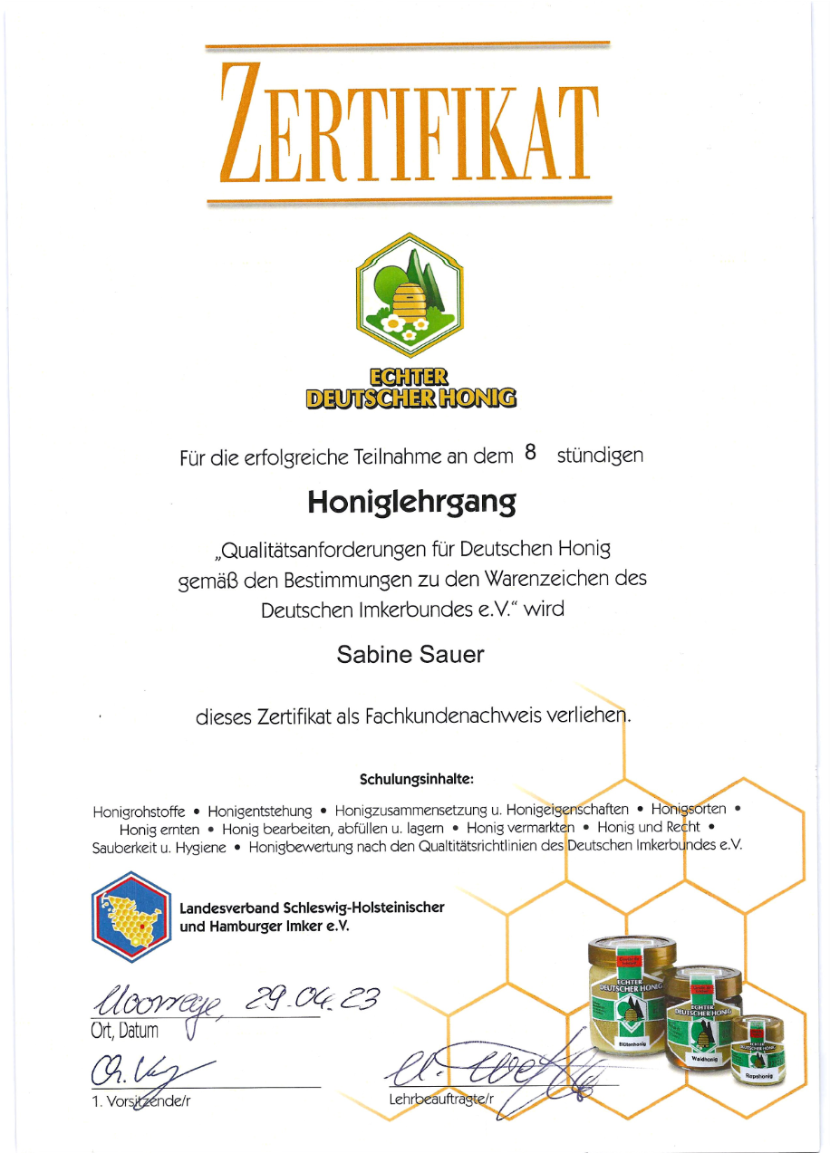 Honiglehrgang — Zertifikate & Weiterbildungen