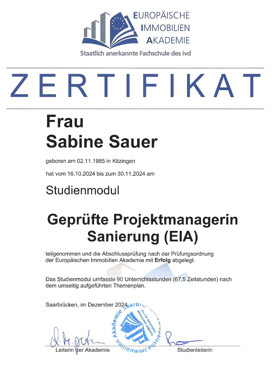 IHK — Geprüfte Projektmanagerin Sanierung — Zertifikate & Weiterbildungen
