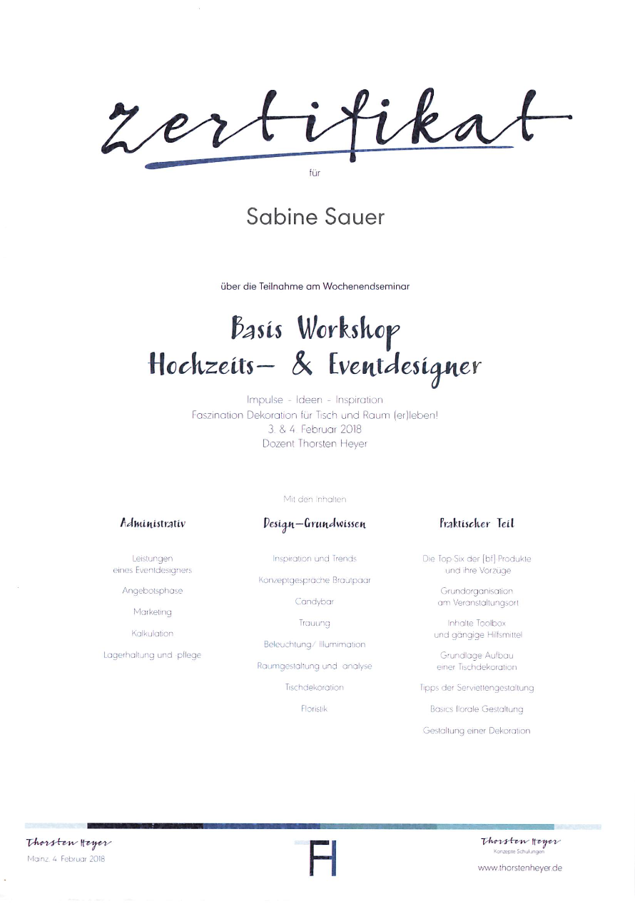 Hochzeits- & Eventdesign — Zertifikate & Weiterbildungen