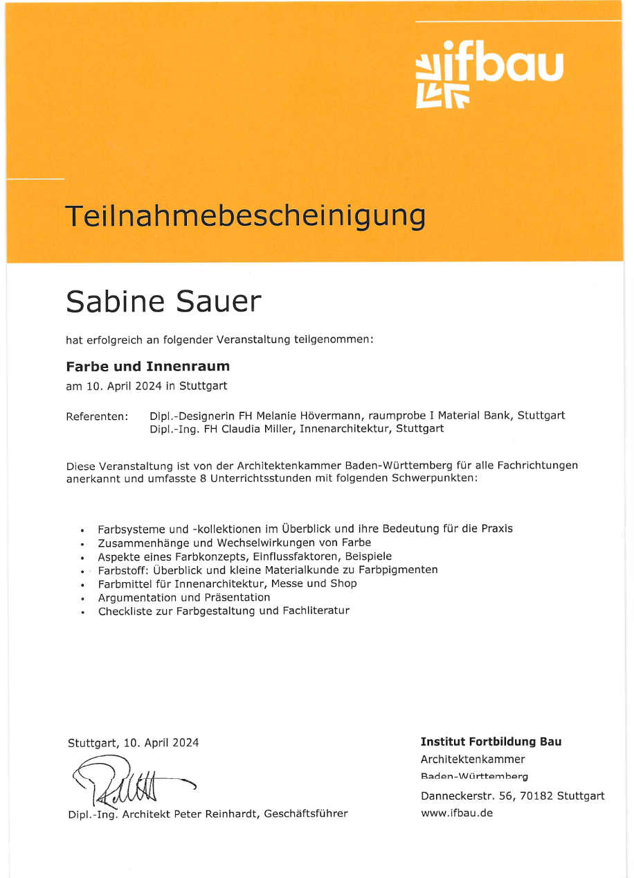 ifbau — Farbe und Innenraum — Zertifikate & Weiterbildungen
