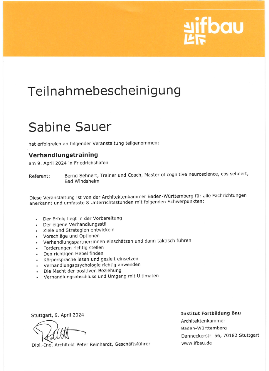 ifbau — Verhandlungstraining — Zertifikate & Weiterbildungen